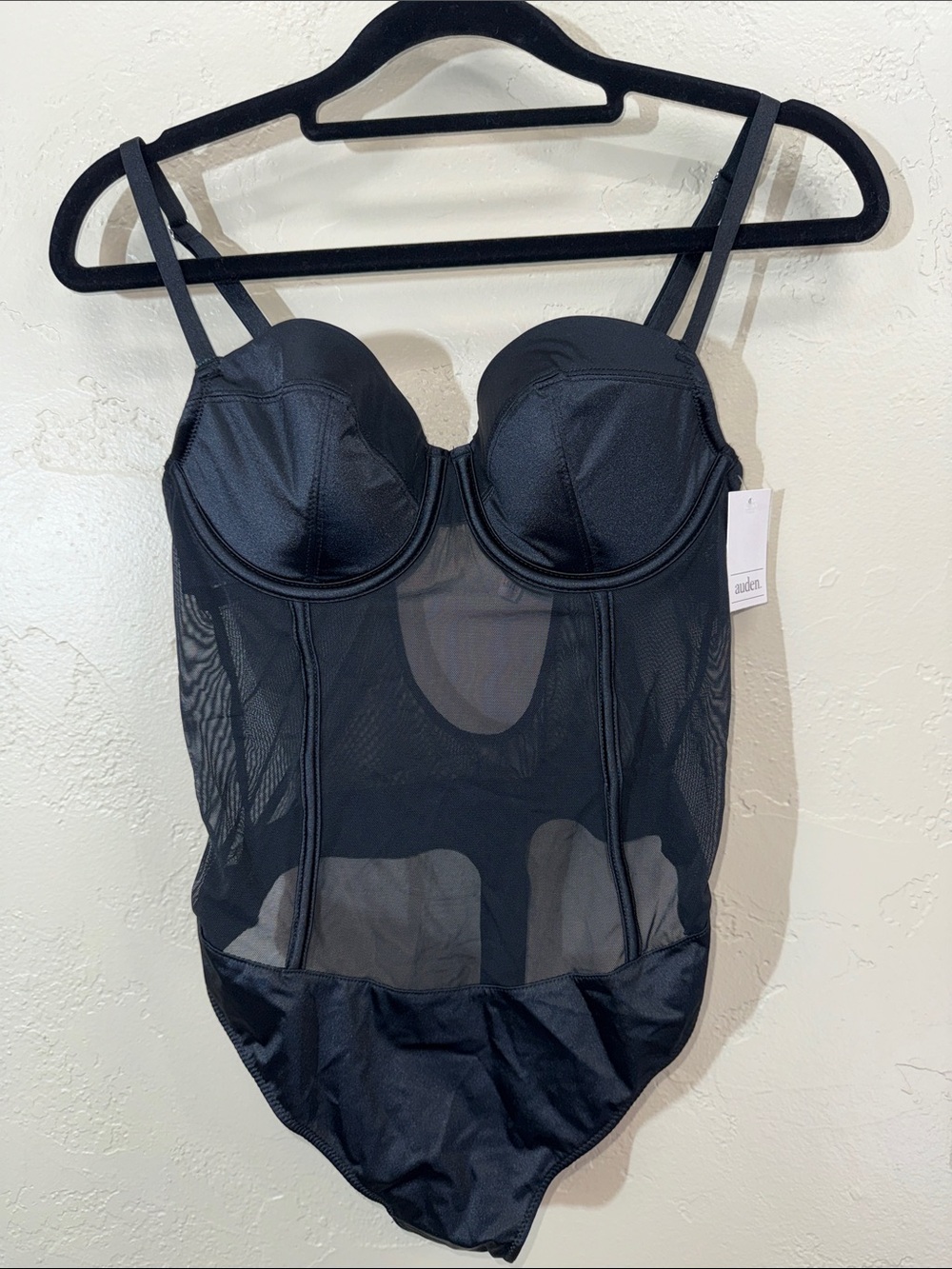 Auden Black Mesh Underwire Bodysuit Bra Thong Bustier Sculpting Lingerie NWT